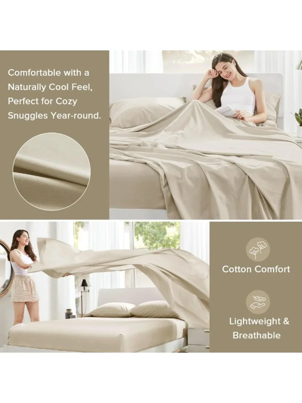 Ultra Soft 100% Cotton King Sheet Set - Breathable, Naturally Cool, Fits 14
